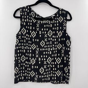 PAM & GELA 100% Silk Open Twist Back Blouse Top Shell Black Ikat small‎